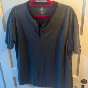 Mens Sahara Club size large.  Henley style.  Navy blue striped.
